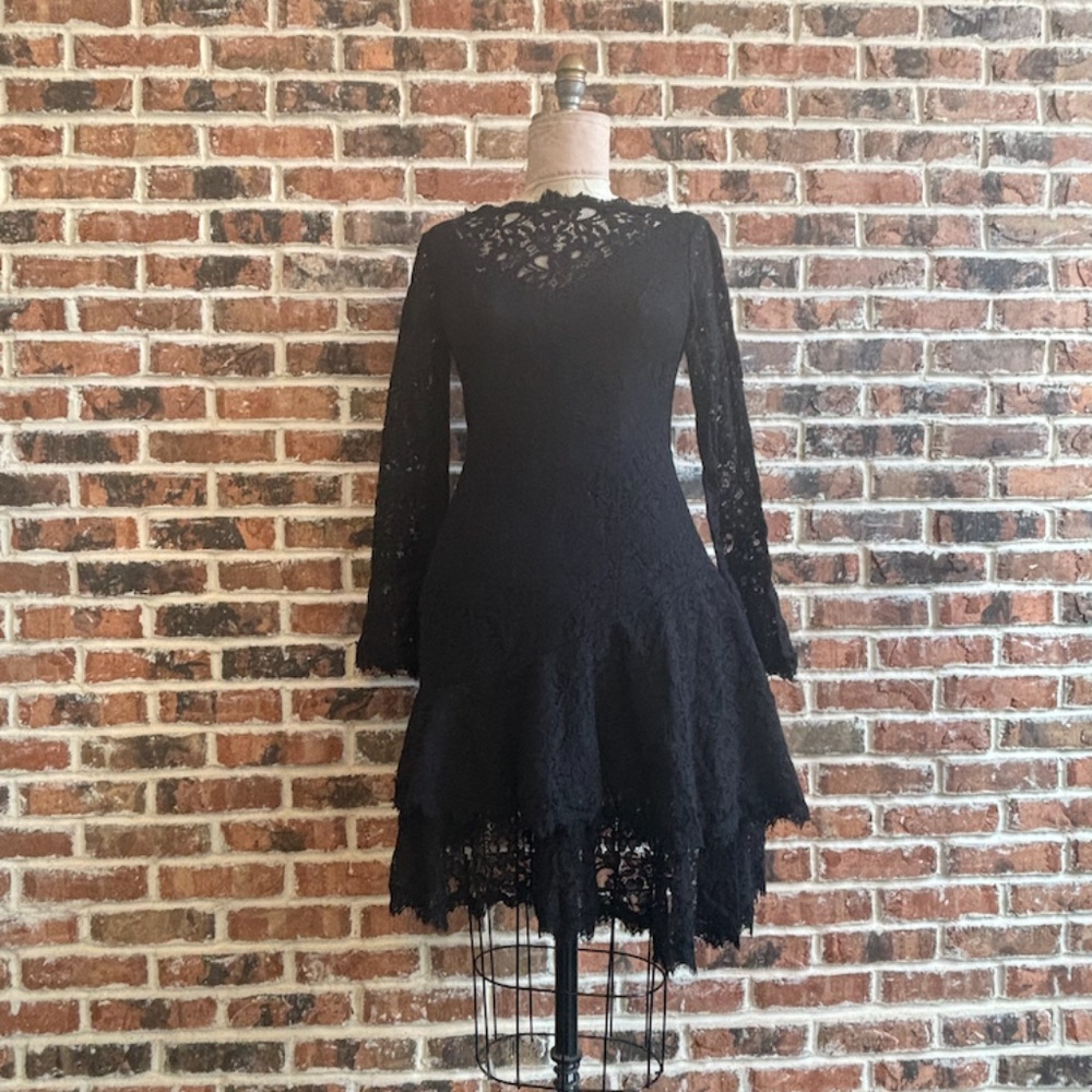 Double Ruffle Lace Dress in Black